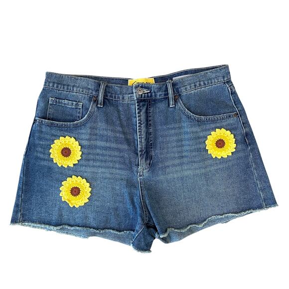 Circus NY Sam Edelman High Rise Denim Short Embroidered Sunflower Womens Size 31 - Picture 1 of 5
